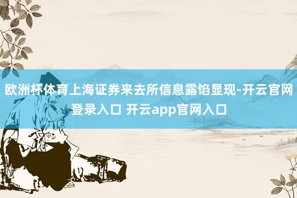 欧洲杯体育上海证券来去所信息露馅显现-开云官网登录入口 开云app官网入口