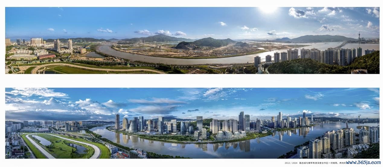 左图：拍摄于2012年；右图：拍摄于2024年。路冰城与横琴粤澳深度互助区一河相隔,两地的城貌在十二年产生了精深的改动。受访者供图
